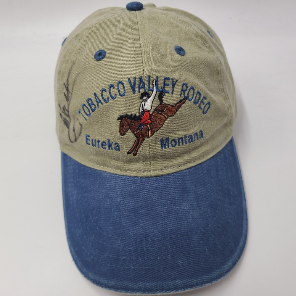 Vintage Tobacco Valley Rodeo Hat Adjustable Beige Blue Eureka Montana Horse Men